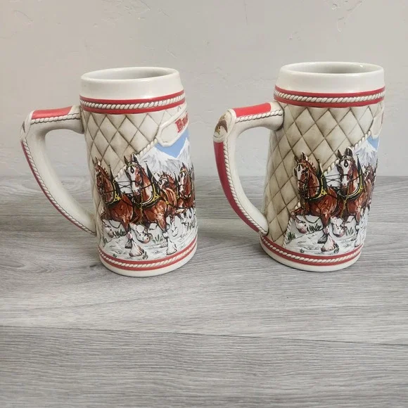 Vintage Budweiser Clydesdale Stein Limited Edition 1985 Set of 2 Ceramic Classic - Picture 6 of 9